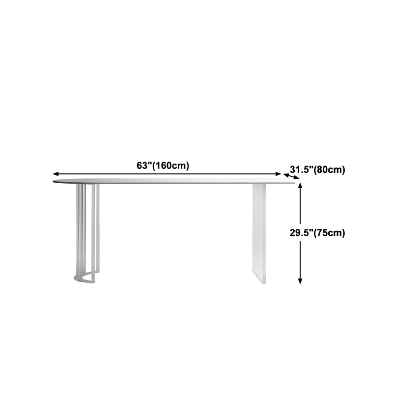 White Stone Dining Table Contemporary Dining Table with Sled Base