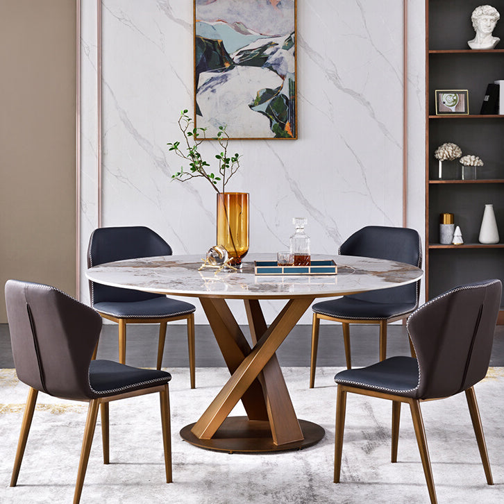 Glam Sintered Stone Dining Table Round Dinner Room Table with Pedestal Base