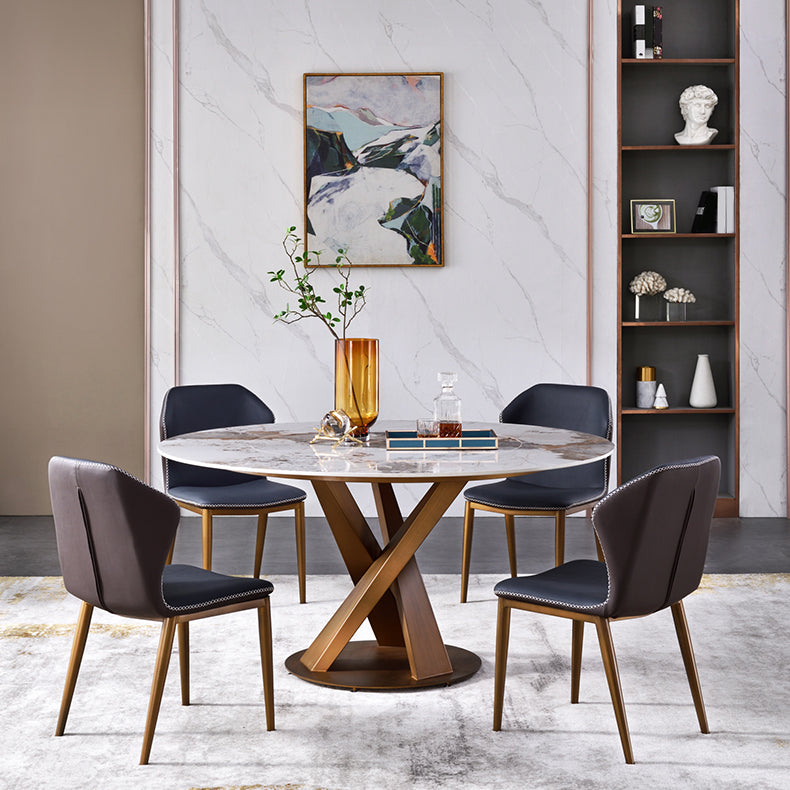 Glam Sintered Stone Dining Table Round Dinner Room Table with Pedestal Base