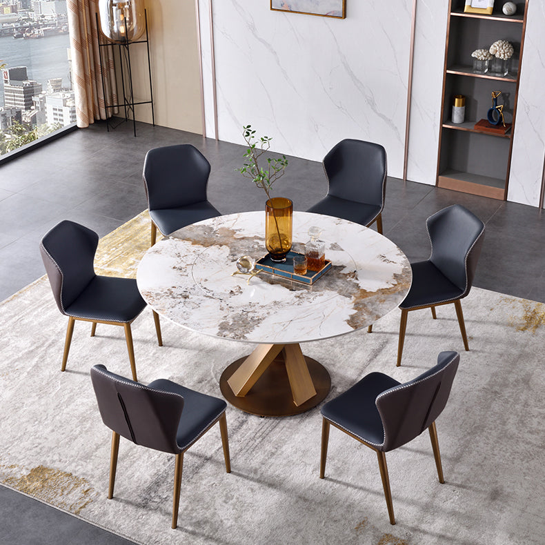 Glam Sintered Stone Dining Table Round Dinner Room Table with Pedestal Base
