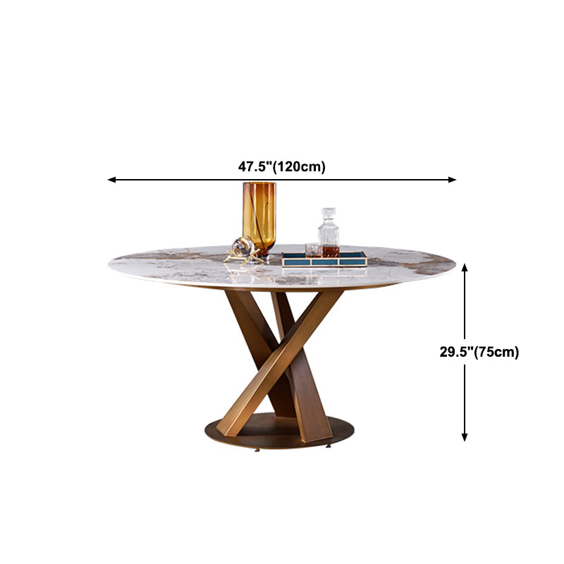 Glam Sintered Stone Dining Table Round Dinner Room Table with Pedestal Base