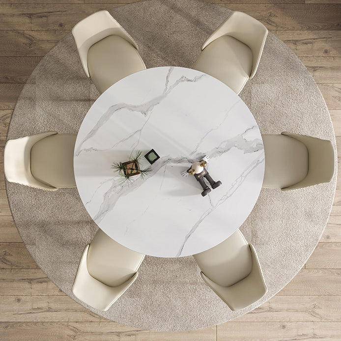 Stone Top Dining Table Contemporary Dining Table with Pedestal Base in Gold