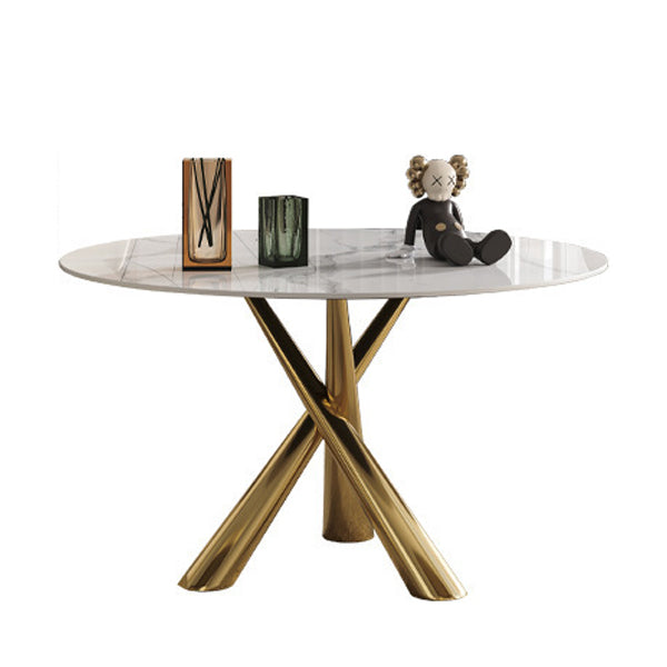 Stone Top Dining Table Contemporary Dining Table with Pedestal Base in Gold