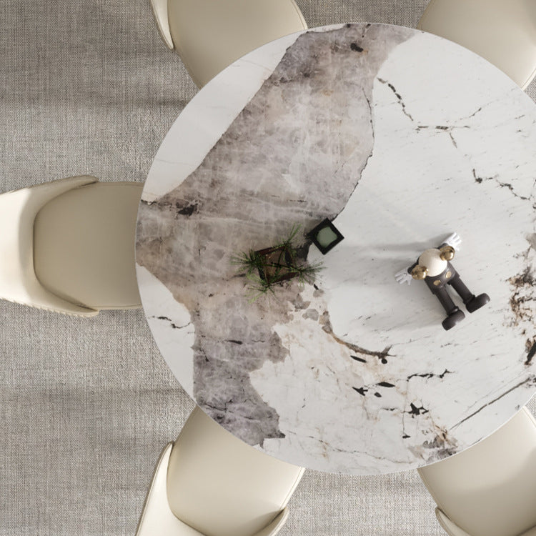 Stone Top Dining Table Contemporary Dining Table with Pedestal Base in Gold