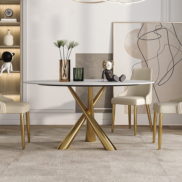 Stone Top Dining Table Contemporary Dining Table with Pedestal Base in Gold