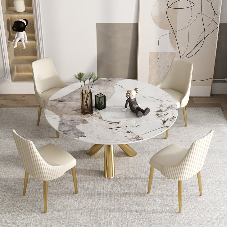 Stone Top Dining Table Contemporary Dining Table with Pedestal Base in Gold