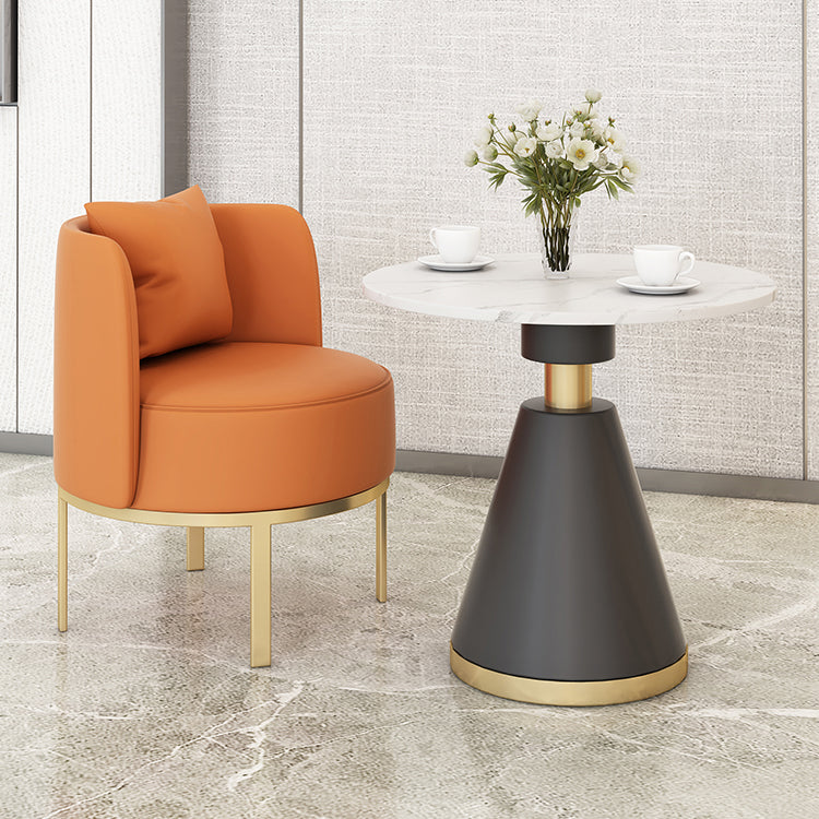 Luxury Sintered Stone Top Dining Table Indoor Round Table with Metal Pedestal