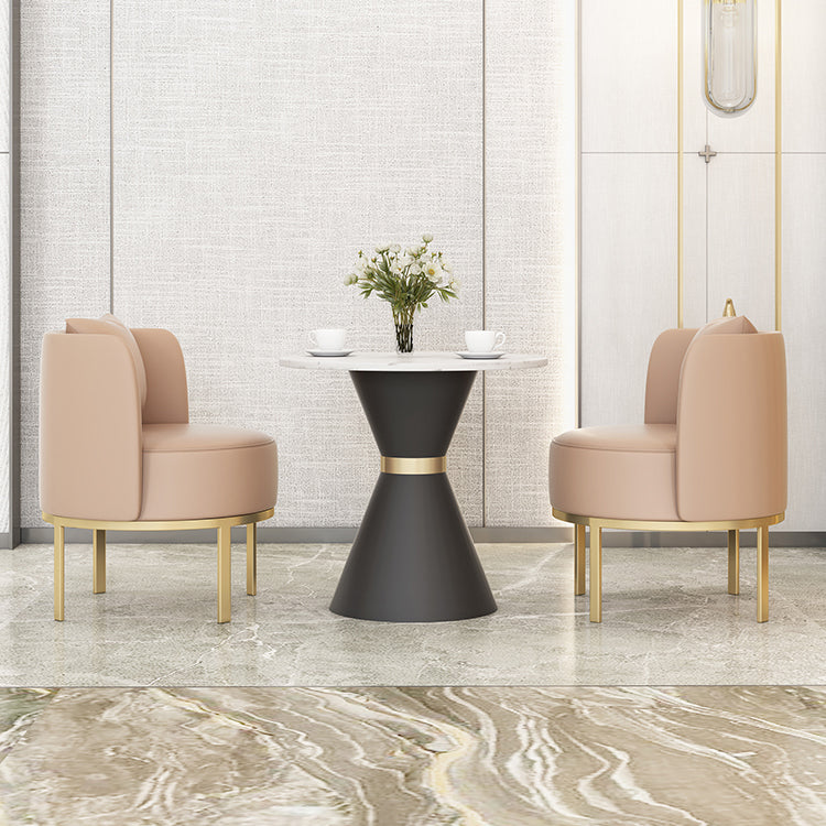 Luxury Sintered Stone Top Dining Table Indoor Round Table with Metal Pedestal