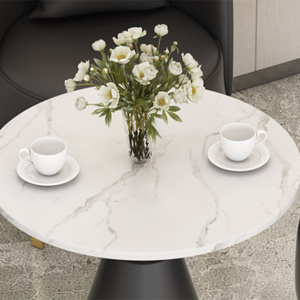 Luxury Sintered Stone Top Dining Table Indoor Round Table with Metal Pedestal