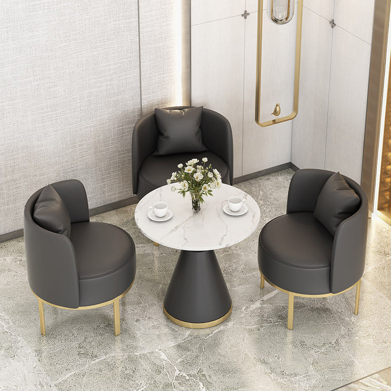 Luxury Sintered Stone Top Dining Table Indoor Round Table with Metal Pedestal