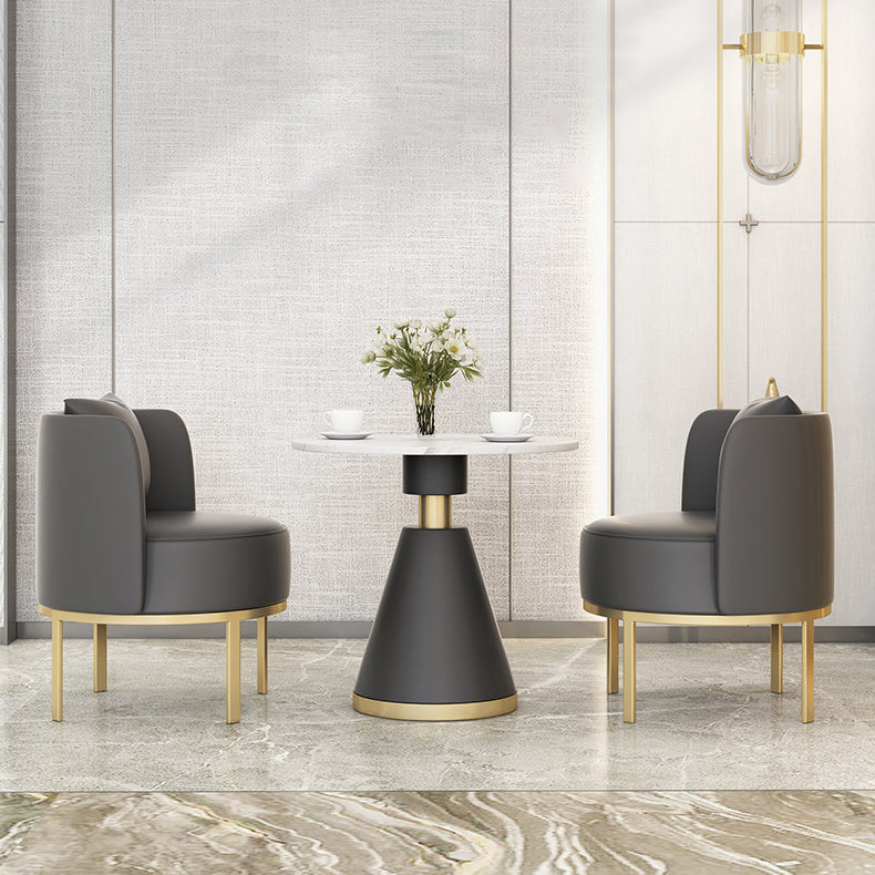 Luxury Sintered Stone Top Dining Table Indoor Round Table with Metal Pedestal