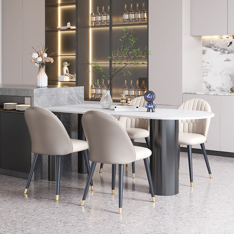 Modern Style Dining Table White Sintered Stone Dining Table with Black Base for Kitchen