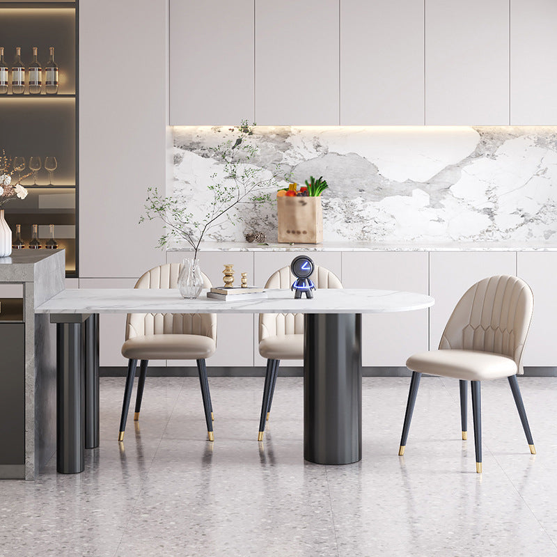 Modern Style Dining Table White Sintered Stone Dining Table with Black Base for Kitchen
