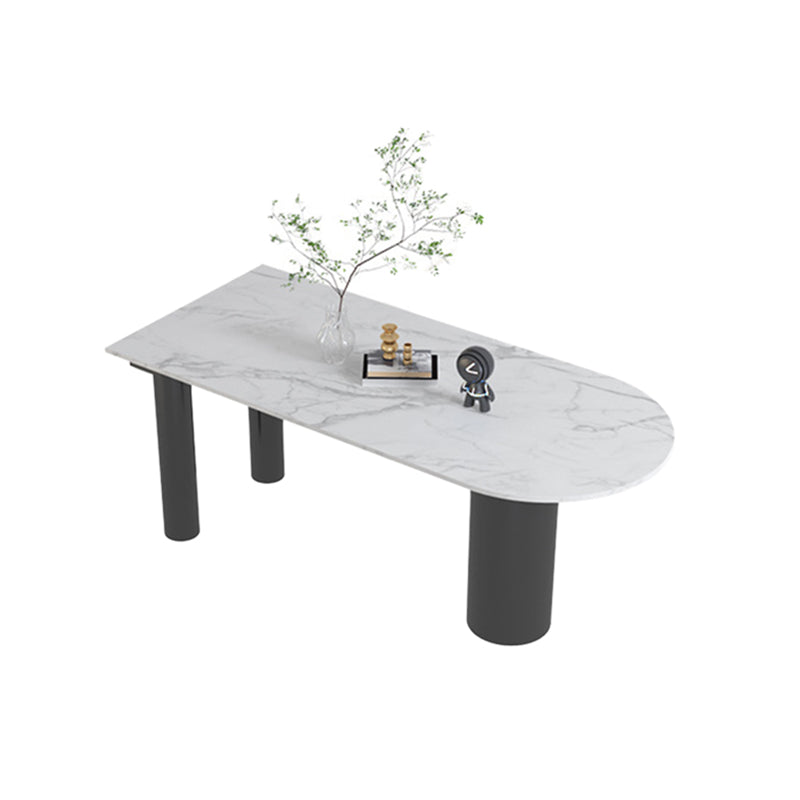 Modern Style Dining Table White Sintered Stone Dining Table with Black Base for Kitchen