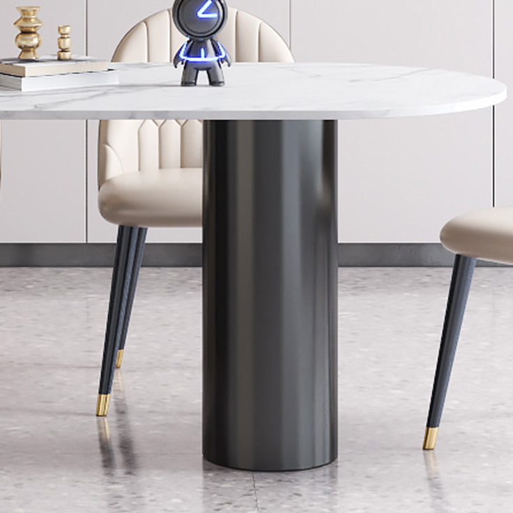 Modern Style Dining Table White Sintered Stone Dining Table with Black Base for Kitchen
