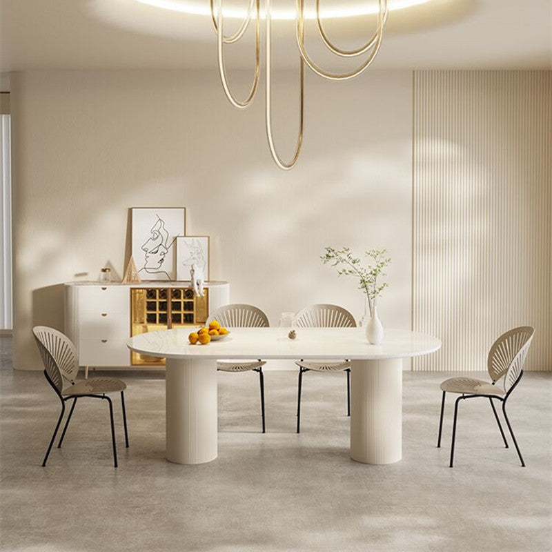 Sintered Stone Luxury White Table Oval Dining Table with Double Pedestal