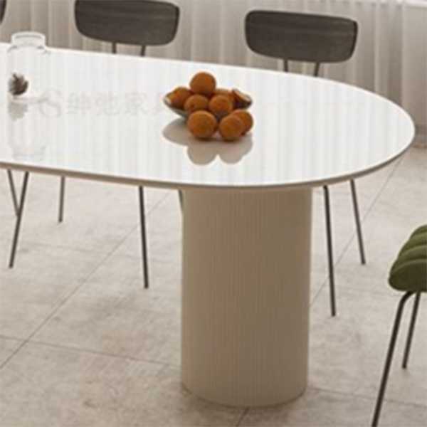 Sintered Stone Luxury White Table Oval Dining Table with Double Pedestal