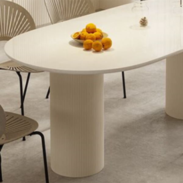 Sintered Stone Luxury White Table Oval Dining Table with Double Pedestal