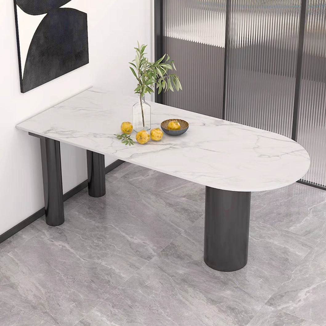 Metal Contemporary Freeform Dining Table White Sintered Stone Top Table with 3 Legs