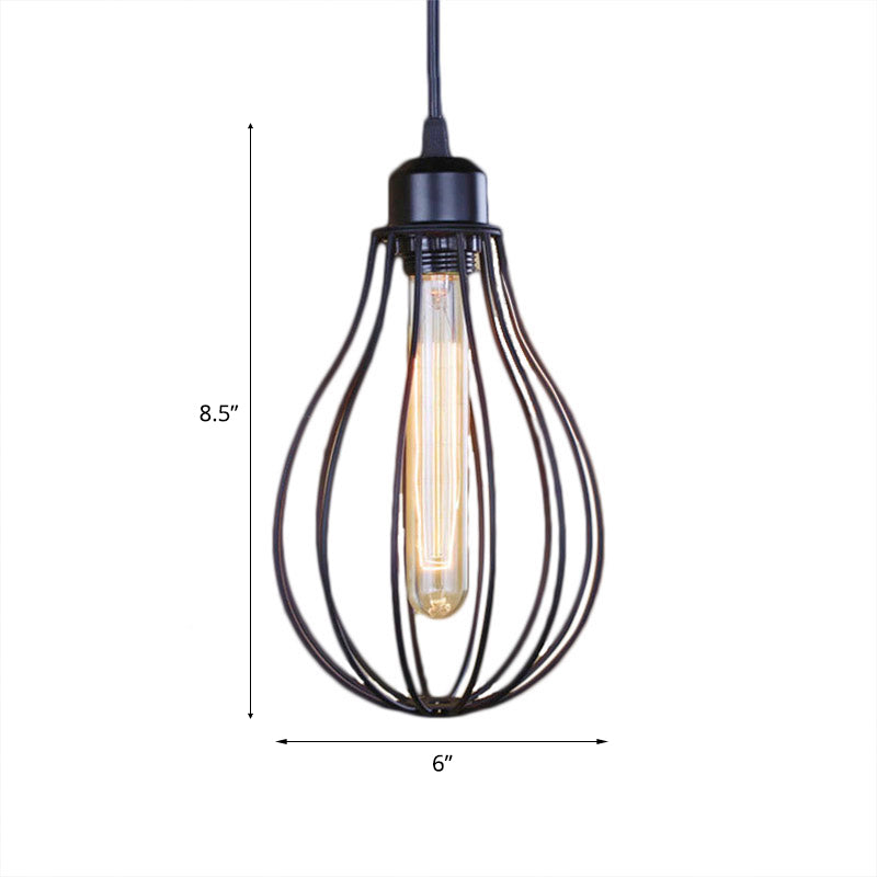 Metallic Black/Brass Pendant Ceiling Light Wire Cage 1 Light Vintage Industrial Ceiling Light with Bulb Shade