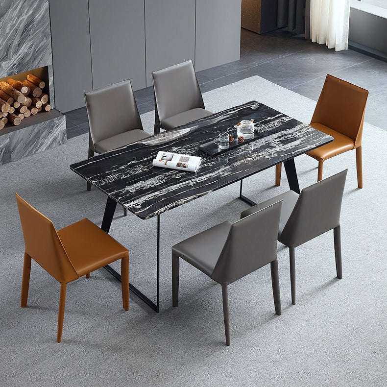Glam Dining Room Armless Chairs Faux Leather Metal Base Dining Chairs