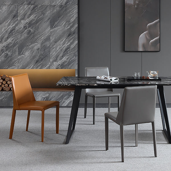 Glam Dining Room Armless Chairs Faux Leather Metal Base Dining Chairs