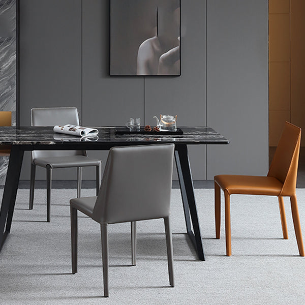 Glam Dining Room Armless Chairs Faux Leather Metal Base Dining Chairs