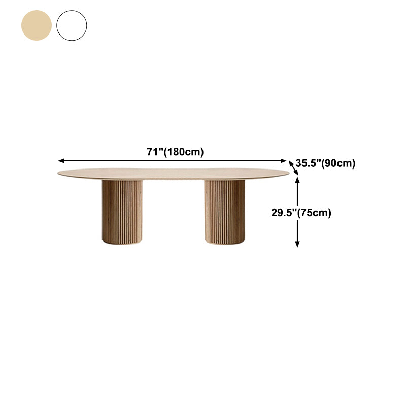 Table à manger ovale moderne en pierre frittée avec base à double piédestal