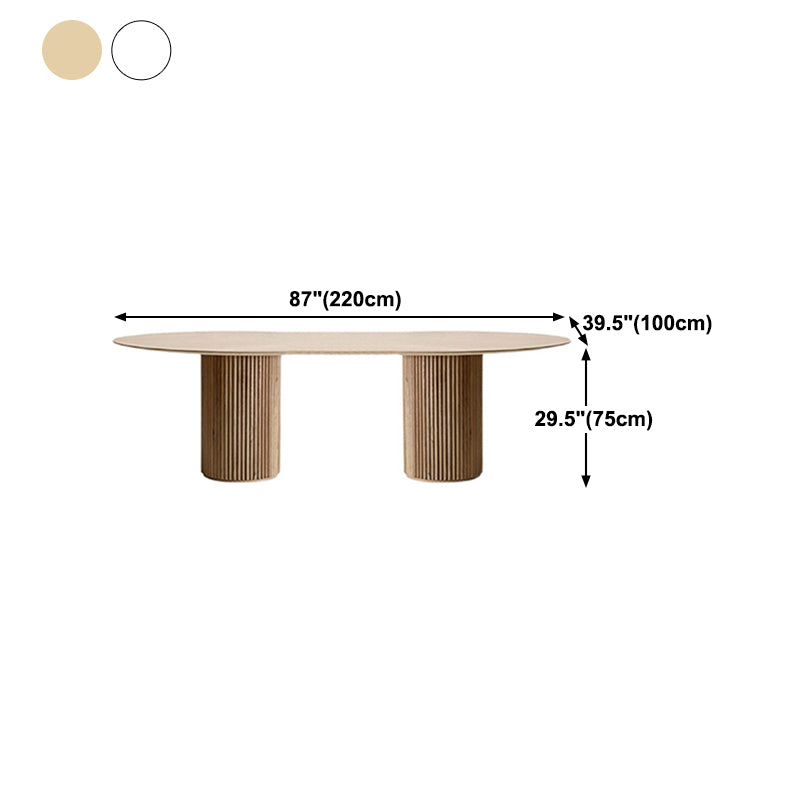 Table à manger ovale moderne en pierre frittée avec base à double piédestal