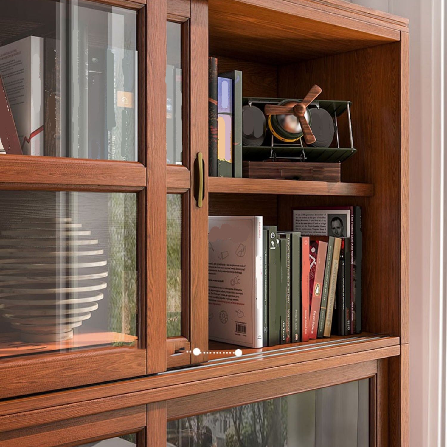 Contemporary Horizontal Standard Bookcase Closed Back Bookshelf with Door