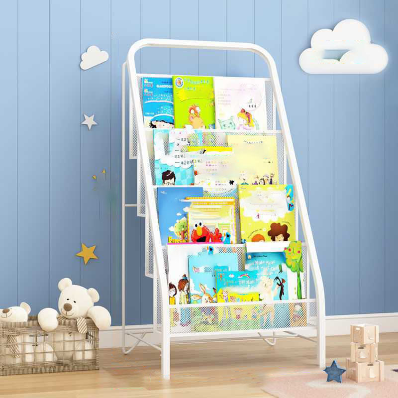 Industrial Iron Ladder Bookshelf White and Black Closed Back Bookcase for Home