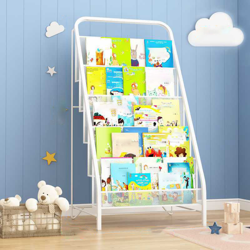 Industrial Iron Ladder Bookshelf White and Black Closed Back Bookcase for Home