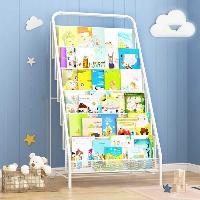 Industrial Iron Ladder Bookshelf White and Black Closed Back Bookcase for Home