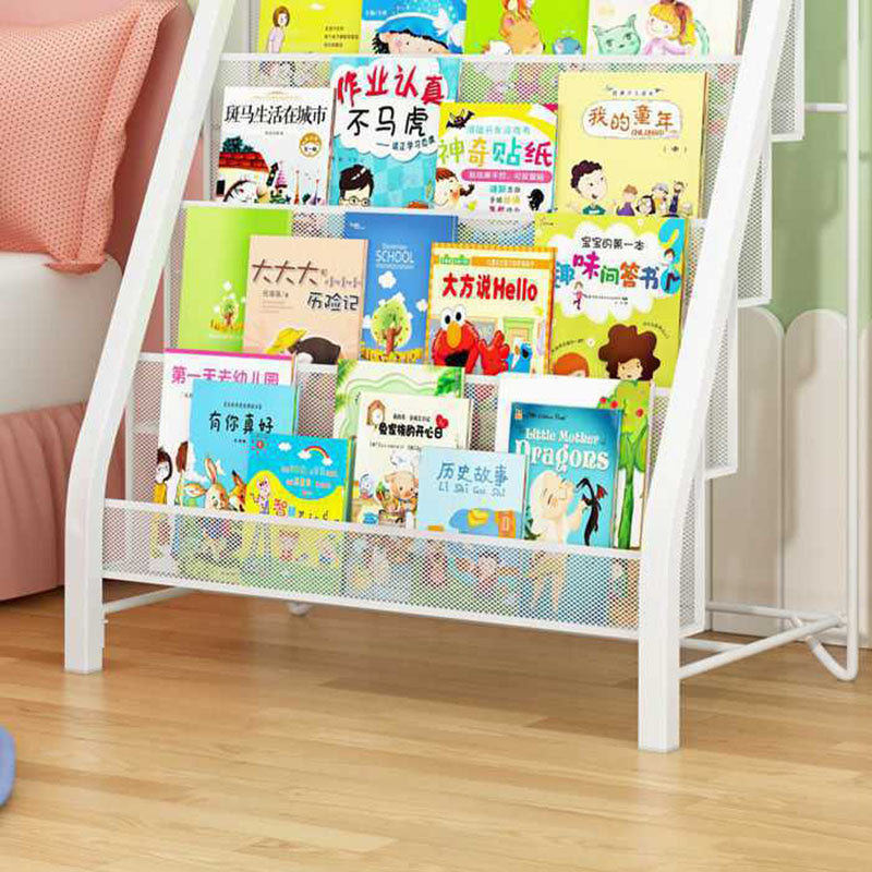 Industrial Iron Ladder Bookshelf White and Black Closed Back Bookcase for Home