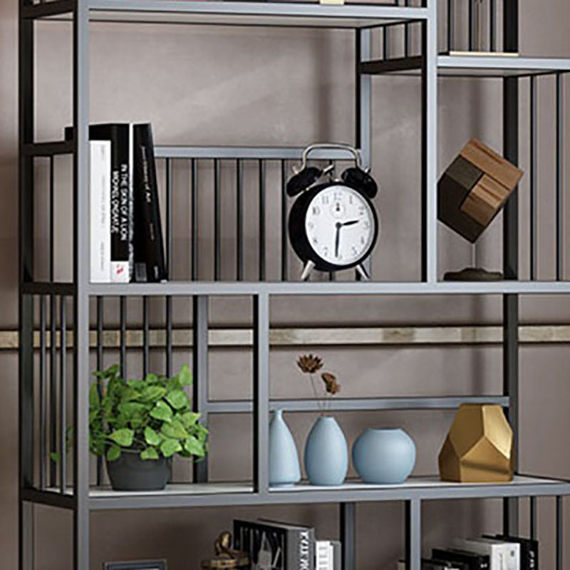 Glam Vertical Open Etagere Bookshelf Iron Frame Manufactured Wood Shelf Bookcase