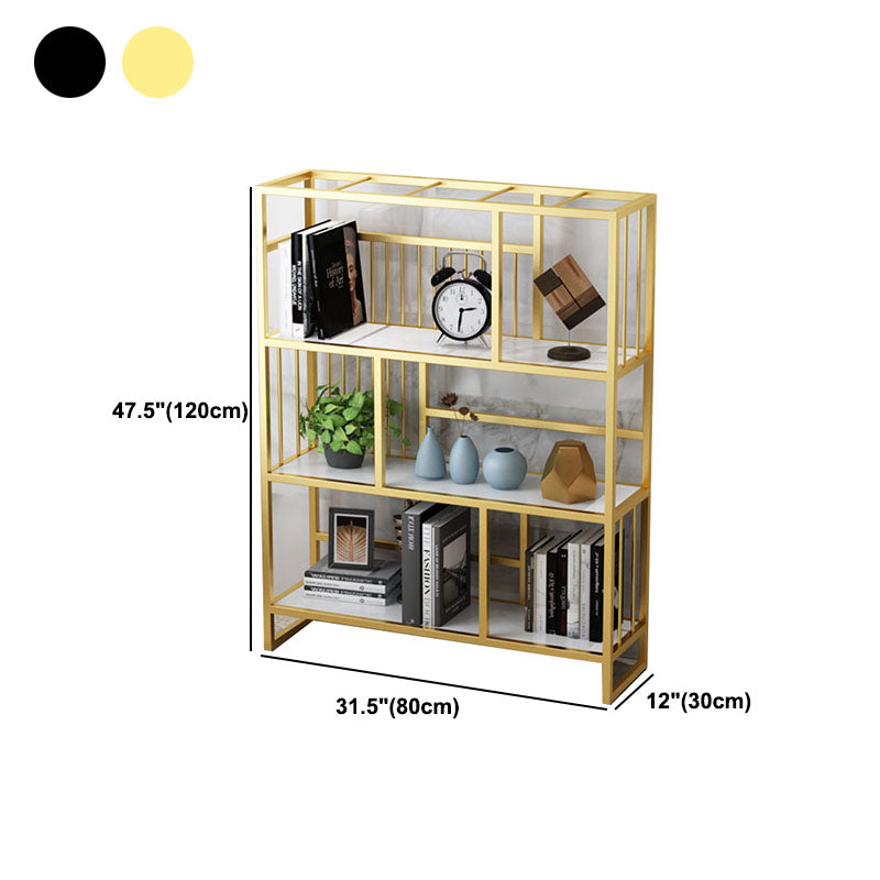 Glam Vertical Open Etagere Bookshelf Iron Frame Manufactured Wood Shelf Bookcase