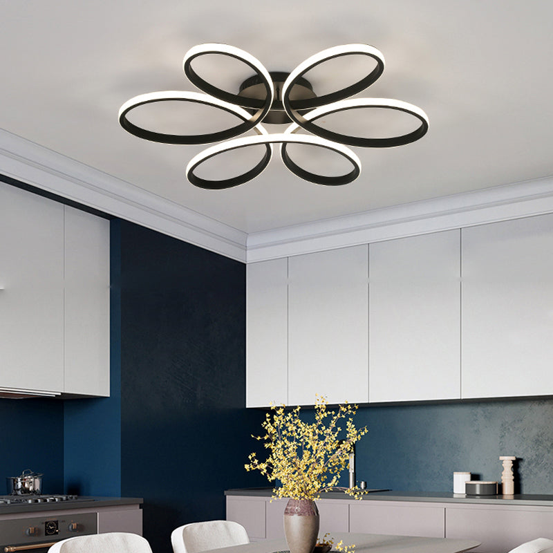 Modern Flower Semi Flush Ceiling Light Metal Living Room LED Ceiling Light