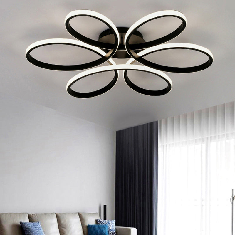 Modern Flower Semi Flush Ceiling Light Metal Living Room LED Ceiling Light