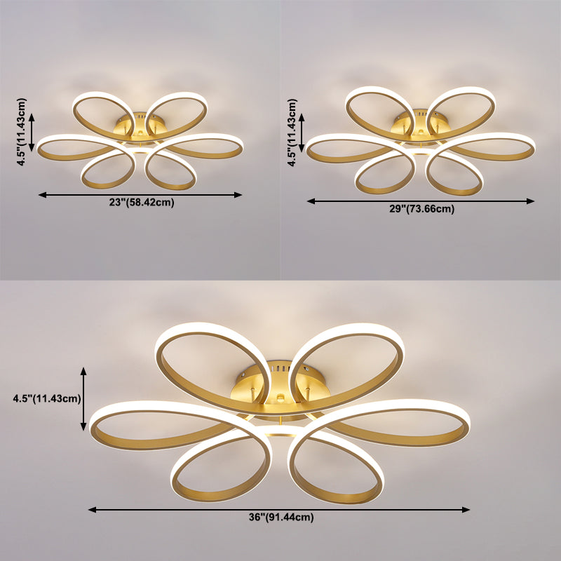 Modern Flower Semi Flush Ceiling Light Metal Living Room LED Ceiling Light