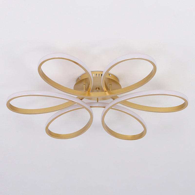 Modern Flower Semi Flush Ceiling Light Metal Living Room LED Ceiling Light