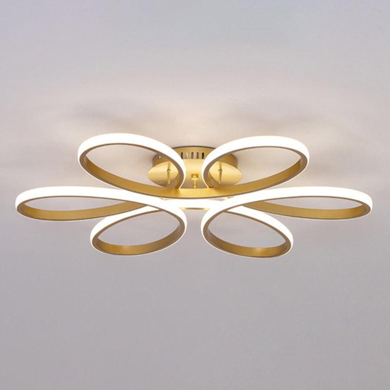 Modern Flower Semi Flush Ceiling Light Metal Living Room LED Ceiling Light