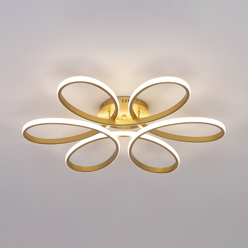 Modern Flower Semi Flush Ceiling Light Metal Living Room LED Ceiling Light