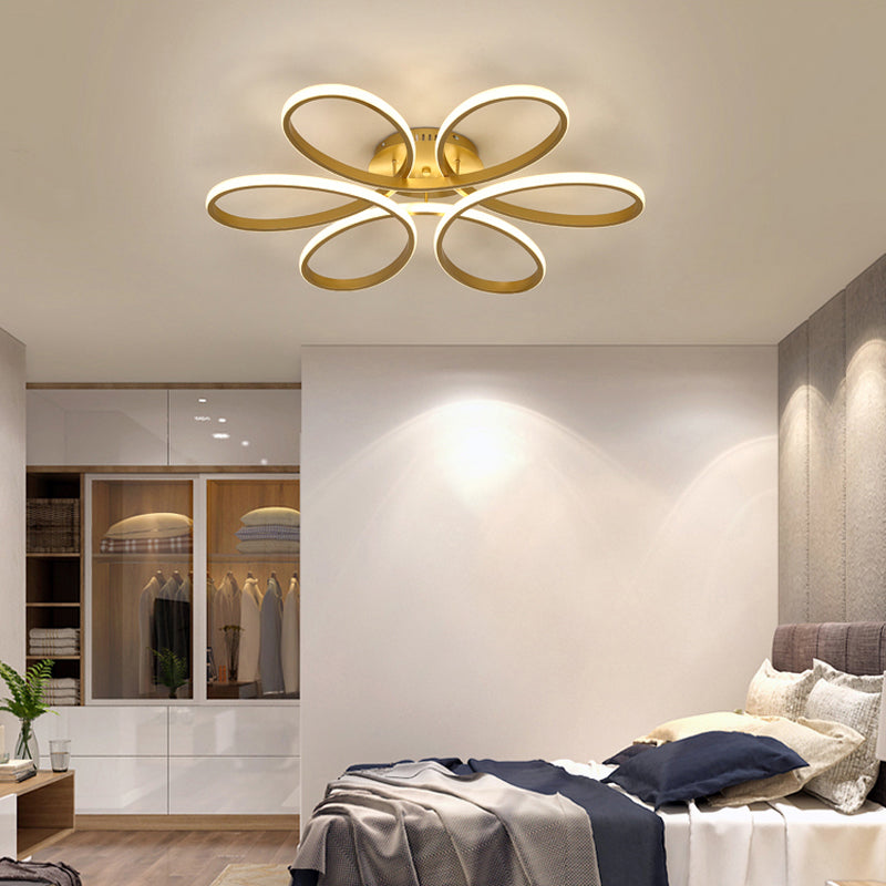 Modern Flower Semi Flush Ceiling Light Metal Living Room LED Ceiling Light