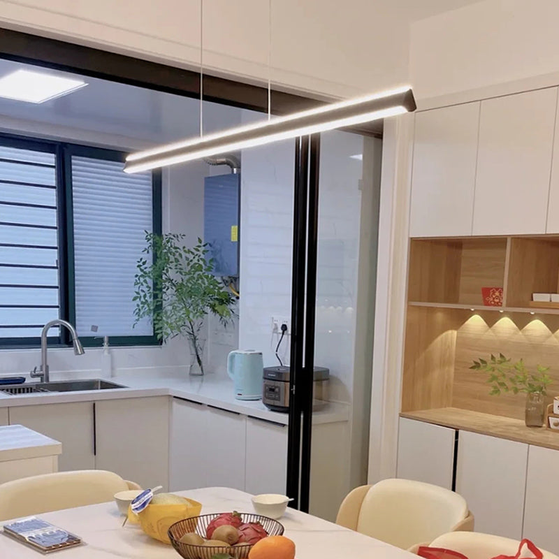 Modern Metal Island Lamps Linear 2-Head Restaurant Pendant Lights with Acrylic Shade