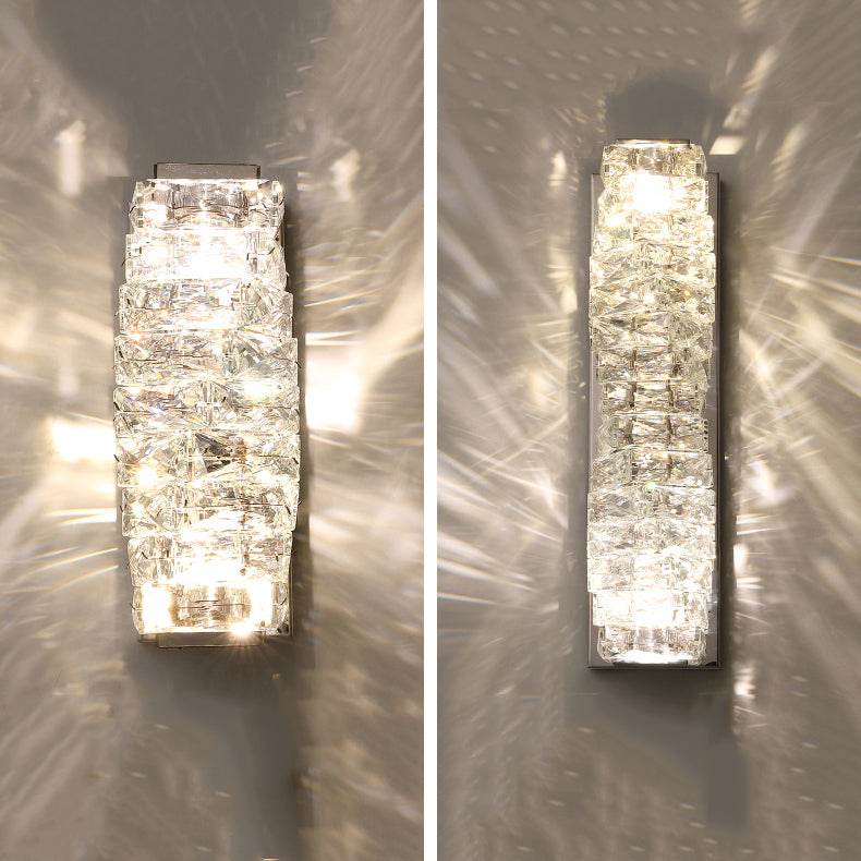 Nordic Metal Wall Light Geometric Silver Wall Sconce with Crystal for Bedroom