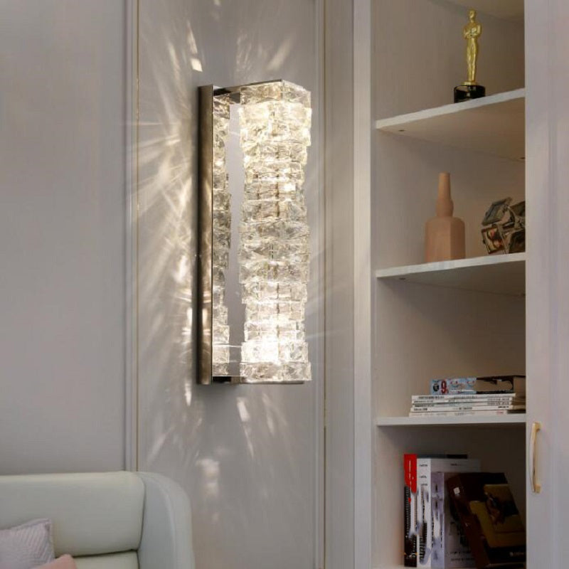 Nordic Metal Wall Light Geometric Silver Wall Sconce with Crystal for Bedroom