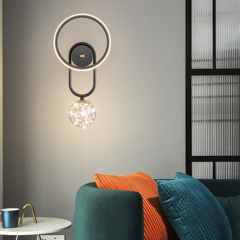 Round Shape Glass Wall Light Modern Style 2 Lights Wall Mount Light