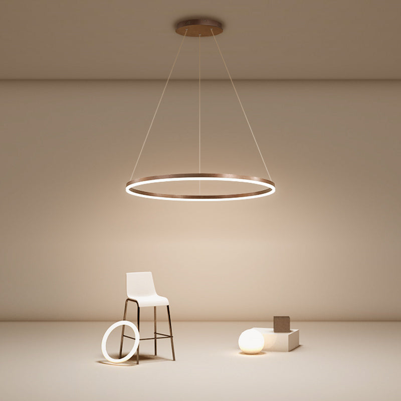Modern Aluminum Ceiling Hung Fixture Brown Circle Down Lighting Pendant