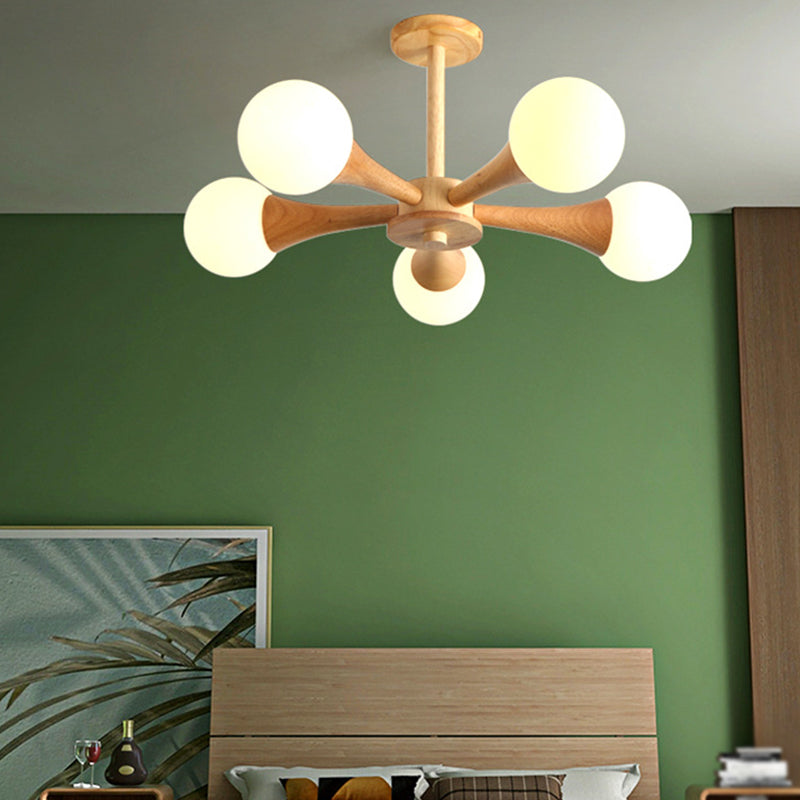 Nordic Sputnik Ceiling Chandelier Wooden Dining Room Suspension Light
