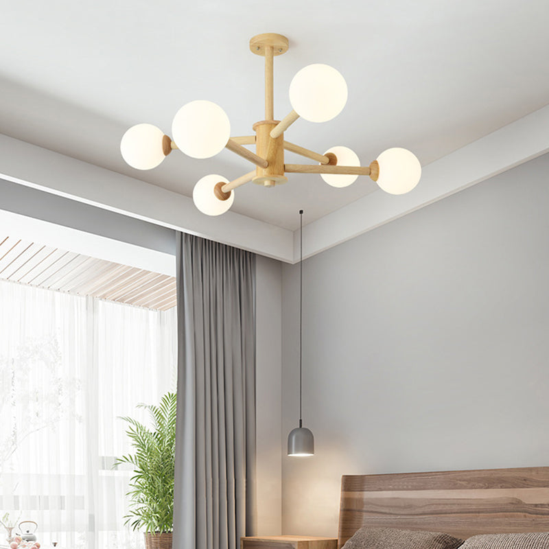 Wood Globe Chandelier Pendant Light Simple Style Hanging Light Fixture